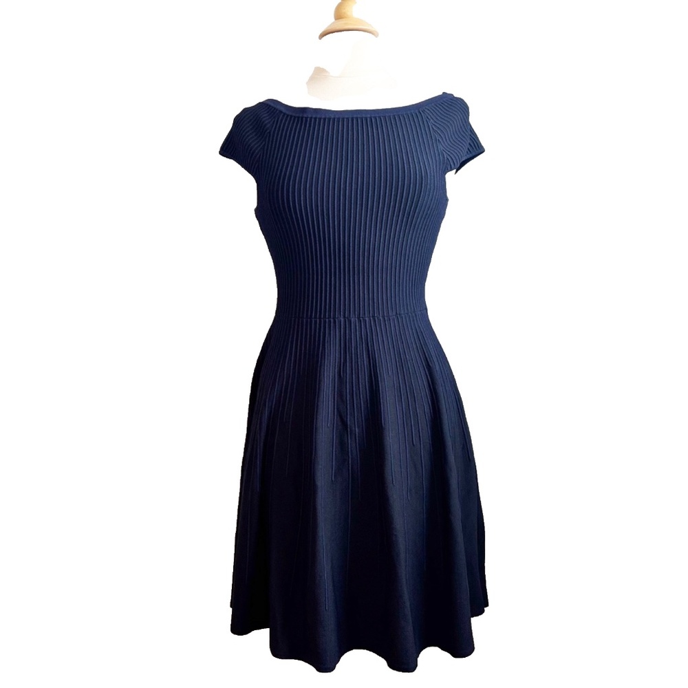 French Connection Black Blue Fit Flare Dress 6 Small Office/Career/Work/Party